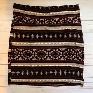 Casual, Stretchy Maroon Tribal Print Skirt